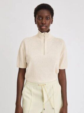 FILIPPA K Terrie Ivory Cotton Blend Boucle Knit 1/2 Zip Polo Top, Size S